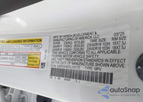 2025 Honda Cr-V Hybrid Sport-L from USA, damaged, VIN 5J6RS5H82SL009125